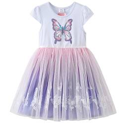 DXTON Kinder Mädchen Kleider Tüll Kleid Prinzessin Einhorn Kleid Kurzarm Kleidung Sommer WeißSh2108 7T von DXTON