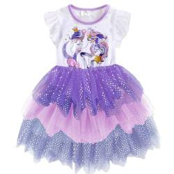 DXTON Kinder Mädchen Kleider Tüll Kleid Prinzessin Einhorn Kleid Kurzarm Kleidung Sommer WeißSh4870 7T von DXTON