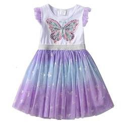 DXTON Kinder Mädchen Kleider Tüll Kleid Prinzessin Einhorn Kleid Kurzarm Kleidung Sommer WeißSh9525 8T von DXTON