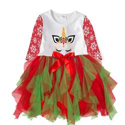 DXTON Kinder Mädchen Kleider Tüll Kleid Prinzessin Einhorn Kleid Langarm Kleidung Winter WeißLh2401 3T von DXTON