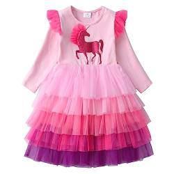 DXTON Mädchen Einhorn Kleider Prinzessin Kleid Party Geburtstag Ferien Baby Kleid RosaLh2113 7T von DXTON