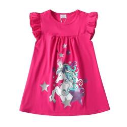 DXTON Mädchen Kleider Kurzarm Kleid 100% Baumwolle Süße Kinderkleidung Sommer Geschenk RosaSH5812 5T von DXTON