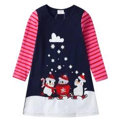 DXTON Mädchen Kleider Langarm Kleid 100% Baumwolle Süße Kinderkleidung Winter Geschenk BlauLH2884 4T von DXTON