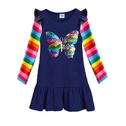 DXTON Mädchen Kleider Langarm Kleid 100% Baumwolle Süße Kinderkleidung Winter Geschenk BlauLH5880 6T von DXTON