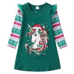 DXTON Mädchen Kleider Langarm Kleid 100% Baumwolle Süße Kinderkleidung Winter Geschenk GrünLH2882 8T von DXTON