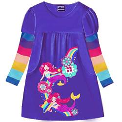 DXTON Mädchen Kleider Langarm Kleid 100% Baumwolle Süße Kinderkleidung Winter Geschenk ViolettLH5809 6T von DXTON