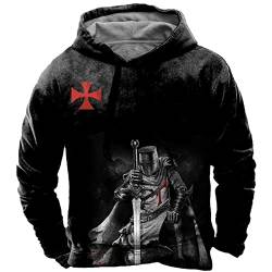 DYCOOK Herren Tempelritter Hoodies Mode lose 3D gedruckt Langarm Sweatshirt Pullover Jacke Ritter Kostüm von DYCOOK