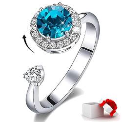 DYD Ring Silber Damen, Rotierende Geburtsstein Ring Platin für Damen Kristall Ringe, Ring Schmuck Größe (Blue-Dec) von DYD