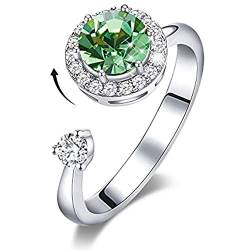 DYD Ring Silber Damen, Rotierende Geburtsstein Ring Platin für Damen Kristall Ringe, Ring Schmuck Größe (Green-Aug) von DYD