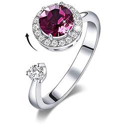 DYD Ring Silber Damen, Rotierende Geburtsstein Ring Platin für Damen Kristall Ringe, Ring Schmuck Größe (Pink-Feb) von DYD