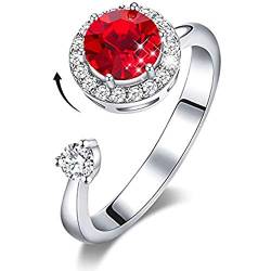 DYD Ring Silber Damen, Rotierende Geburtsstein Ring Platin für Damen Kristall Ringe, Ring Schmuck Größe (Red-Jul) von DYD