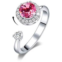 DYD Ring Silber Damen, Rotierende Geburtsstein Ring Platin für Damen Kristall Ringe, Ring Schmuck Größe (White-Oct) von DYD
