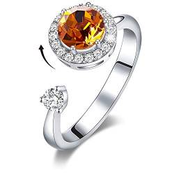 DYD Ring Silber Damen, Rotierende Geburtsstein Ring Platin für Damen Kristall Ringe, Ring Schmuck Größe (Yellow-Nov) von DYD