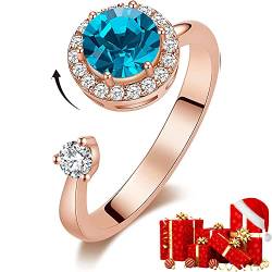 DYD Ringe Rosegold Damen, Rotierende Geburtsstein Ring Platin für Damen Kristall, Ring Schmuck Größe 5-9 von DYD
