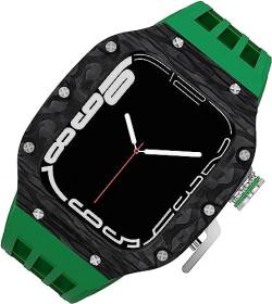 DYIZU Uhrengehäuse aus Karbonfaser, Sport-Fluorgummi-Armband, für Apple Watch 8/7, 6/5/SE/4, 44 mm, 45 mm, luxuriöser Titanrahmen, atmungsaktives Übungsband, für Damen und Herren, Uhrenarmband, von DYIZU