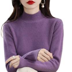 2023 Herbst und Winter Kaschmir High Neck Warm Knit Sweater,Frauen Kaschmir-Pullover,Casual Pure Bottom Shirt,Fashion Knitted Pullover Sweater (Purple,Medium) von DYJAGYO