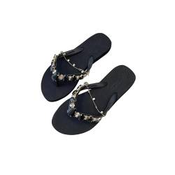 DYJAGYO Damen Plateau Flip Flops mit Strass, Damen Flip Flops mit Strass, Modische Party- und Hochzeitssandalen (38,Black) von DYJAGYO