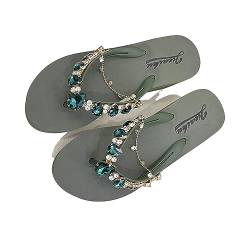 DYJAGYO Damen Plateau Flip Flops mit Strass, Damen Flip Flops mit Strass, Modische Party- und Hochzeitssandalen (39,Green) von DYJAGYO