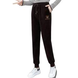 DYJAGYO Warme Plüsch-Cord-Jogginghose für Damen, mit Cord gefütterte Damen-Sweatpants (Small,Dark Brown) von DYJAGYO