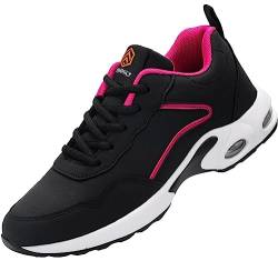 DYKHMILY Sicherheitsschuhe Damen Leicht Arbeitsschuhe Luftkissen Stahlkappenschuhe Bequem Dämpfung Sportlich Schutzschuhe Reflektierend (Schwarz Pink,41.5EU) von DYKHMILY