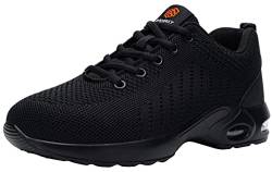 DYKHMILY Sicherheitsschuhe Herren Damen Leicht Luftkissen Arbeitsschuhe mit Stahlkappe Atmungsaktiv Sportlich Schutzschuhe Industrie Handwerk Sneaker(Schwarz,43.5EU) von DYKHMILY