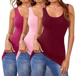 DYLH Extra lange Tanktops aus Baumwolle für Damen, Workout, Layering, Laufen, Multipack, Racerback, Sportbekleidung, Hot Pink Pink Wine, X-Groß von DYLH