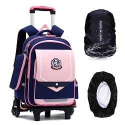 DYMY Schulrucksack mit Rollen Mädchen Rucksack Schule mit Rollen Teenager Schultasche Mädchen Schulranzen mit Rollen Trolley Tasch Rosa 31x22x43cm von DYMY