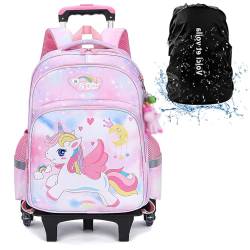 DYMY Schulrucksack mit Rollen Mädchen Rucksack Schule mit Rollen Teenager Schultasche Mädchen Schulranzen mit Rollen Trolley Tasch Rosa 31x22x43cm von DYMY