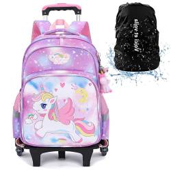 DYMY Schulrucksack mit Rollen Mädchen Rucksack Schule mit Rollen Teenager Schultasche Mädchen Schulranzen mit Rollen Trolley Tasch Violett 31x22x43cm von DYMY