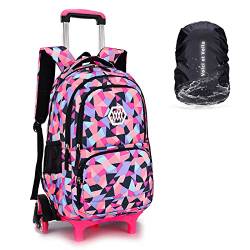 DYMY Schulrucksack mit Rollen Mädchen Rucksack mit Rollen Trolley Kinder Schule Jungs Teenager Schultasche Mädchen Schulranzen mit Rollen Trolley Tasch Rot Schwarz 33x24x48cm von DYMY