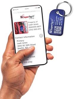 Dynotag® Sentry Series Smart ID Tag für Schlüsselanhänger und Eigentum, eloxiertes Aluminium, mit Schlüsselanhänger + DynoIQ™, Saphirblau von DYNOTAG