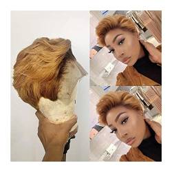 Human Hair Wigs Perücke für Echthaar Vorderseite aus Spitze Blond Gold Ombre Pixie Cut Kurze brasilianische Remy Perücke mit Spitzenverschluss 4 x 4 weich und atmungsaktiv für schwarze Frauen von DYPASA