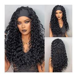 Natürliche Damenperücke, lockiges Haarband, für schwarze Frauen, Stirnband, tiefe Welle, synthetische Perücken, schwarz, natürlich, hitzebeständig, lange Perücken von DYPASA