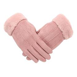 Handschuhe Aus Kunstpelz Handschuhe Winter Damen Wildleder Touchscreen Handschuhe Reiten Plus Samt Dickes Warmes Winterrosa von DZEREN