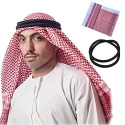 DZOZO Herren Arabischer Shemagh Schal Arabische Kaffiyeh Shemagh Schal Kopf Wrap Muslim Hijab Kopftuch Nahen Osten Keffiyeh Kopftuch Arabien Schals Hijab Stirnband Desert Schal Arabisch Schal Kopf von DZOZO