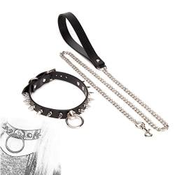 DZsextys SM HalsbäNder Bondage Rindsleder Halsband Choker Kette mit Spike Nieten und O-Ring Schwarz Sexy Halskette Kragen Verstellbar BDSM Flirt Sklaven Cosplay Fetisch Sex Spielzeug Für Frauen von DZsextys