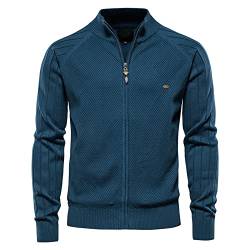 DaDuo Strickjacke Herren Lässiger Slim Fit Herren Einfarbig Cardigan Warmer Übergangsjacke Herren Sport Strickjacke Reißverschluss College-Jacke Frühlingsjacke A-Blue M von DaDuo