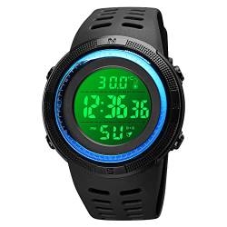 DaMohony Herren-Armbanduhr mit Dual-Time-Stoppuhr, Alarm, Körpertemperatur in Echtzeit, Blau + Weiß von DaMohony