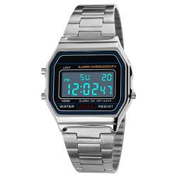 Digitaluhr für Herren, Erwachsene Digital Quarz Uhr Mit Edelstahlband, Digitale Sportuhr, wasserdichte Elektronische LED-Armbanduhr, Lässige Armbanduhren mit EL-Hintergrundbeleuchtung von DaMohony