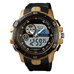 Herren Fitness Armbanduhr Digital Armbanduhr Outdoor Wasserdicht Uhr mit Hintergrundbeleuchtung Stoppuhr Wecker, gold von DaMohony