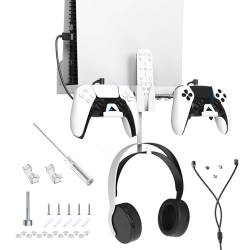 PS5 Wandhalterungs-Set, Wandhalterungs-Set für PS5 mit Controller-Halterung, Kopfhöreraufhänger und Fernbedienungshalter, für PS 5 Disc/Digital, weiß, modisch von DaMohony