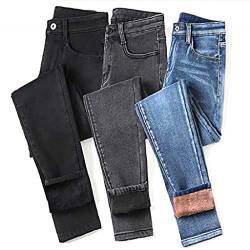 Frauen mit Hohen Taille Thermal Jeans mit Fleece-Futter Denim Pant Stretchy Hosen dünn (Blue,32) von DaYee