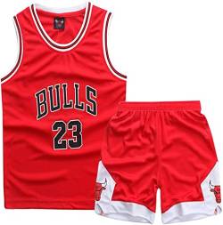 DaceStar Basketball-Outfit für Kinder, 2-teiliges Set für Kinder, Basketballtrikot für Kinder, Basketballtrikot für Kinder, Weste und Shorts für Kinder, Kinder Basketball-Outfit, Rot, 8-10 Jahre von DaceStar