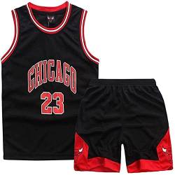 DaceStar Basketball-Outfit für Kinder, 2-teiliges Set für Kinder, Basketballtrikot für Kinder, Basketballtrikot für Kinder, Weste und Shorts für Kinder, Kinder Basketball-Outfit,Schwarz, 12-14 Jahre von DaceStar