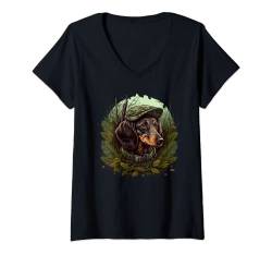 Damen Dackeljäger auf Dackel Spiel Jagd T-Shirt mit V-Ausschnitt von Dachshund lover apparel for Dachshund owner