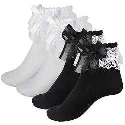 Dacitiery 2 Paar Damen Rüschen Socken Spitze Rüschen Socken Niedlich Blickdicht Rüschen Socken Stilvolle Prinzessin Socken Kleid Socken für Frauen Mädchen von Dacitiery