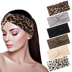 Dacitiery 6 Stück Stirnbänder für Damen, breites, weiches Damen-Stirnband, Boho, Druck, Leoparden-Bandana, modisch, geknotet, Stirnbänder für Erwachsene und Frauen, Haar-Accessoires von Dacitiery