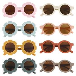 Dacitiery 8 Stück Kinder-Sonnenbrille, niedliche Sonnenblumenbrille, runde Sonnenbrille, bunte Kindermode-Sonnenbrille, UV 400 Schutz, flexibler Rahmen für Jungen und Mädchen, multi, M von Dacitiery