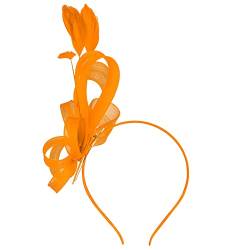 Dacitiery Damen-Fascinator mit Feder, Netz-Blumen-Haarspange, elegantes Blumen-Feder-Stirnband für Damen, Kopfbedeckung mit Stirnband und Clip für Cocktail, Tee, Party, Rennen, Ascot (Orange) von Dacitiery