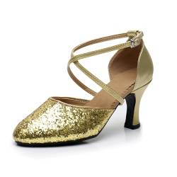 Damen Glitzer Tanzschuhe Salsa Tango Ballsaal Latin Hochzeit und Partys Pumps Dance Shoes(Gold,EU 39) von Daciyka